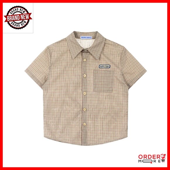 Oversized Short Sleeve Button Down Shirt Loose Fit Plaid Streetwear Top